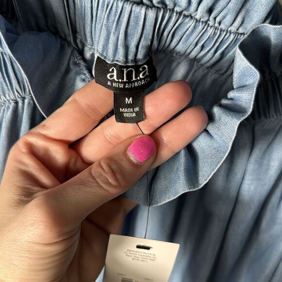 a.n.a Chambray Blue Tie Shoulder Summertime Lightweight Casual Dress - Picture 8 of 10